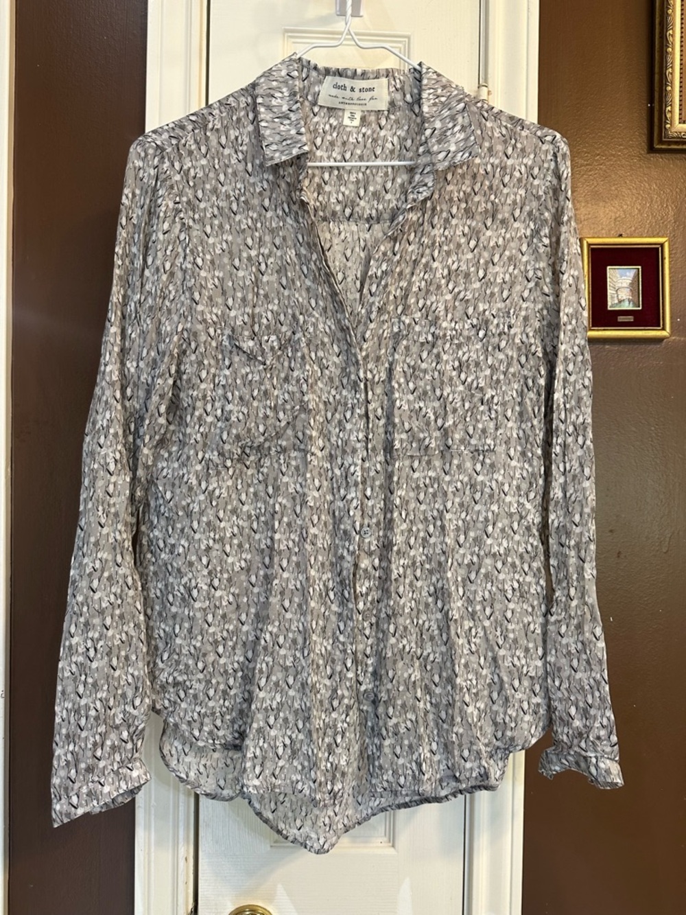 Anthropologie Gray Printed Button-Down Shirt